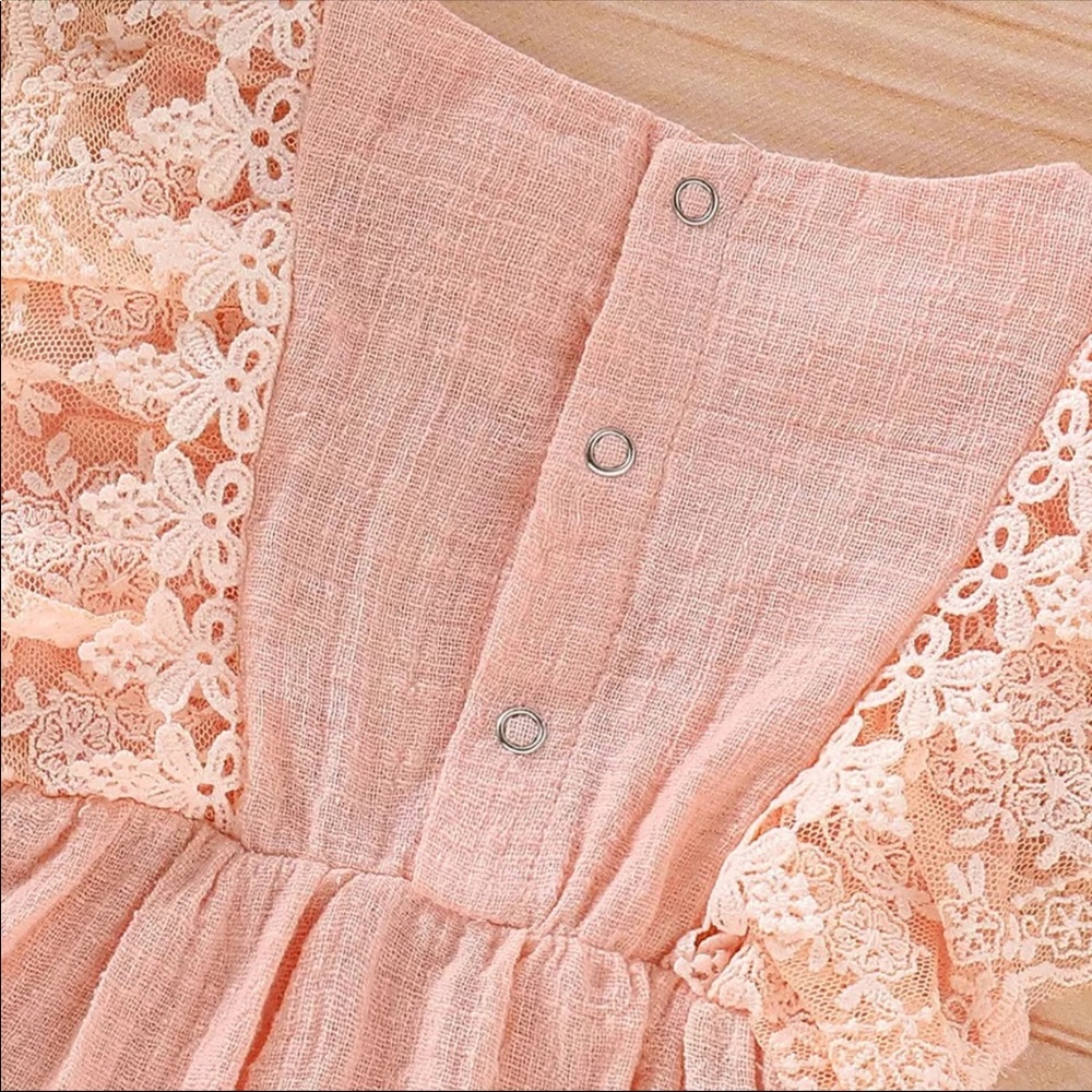 Baby Girl Linen and Lace Romper - Picture 2 of 3